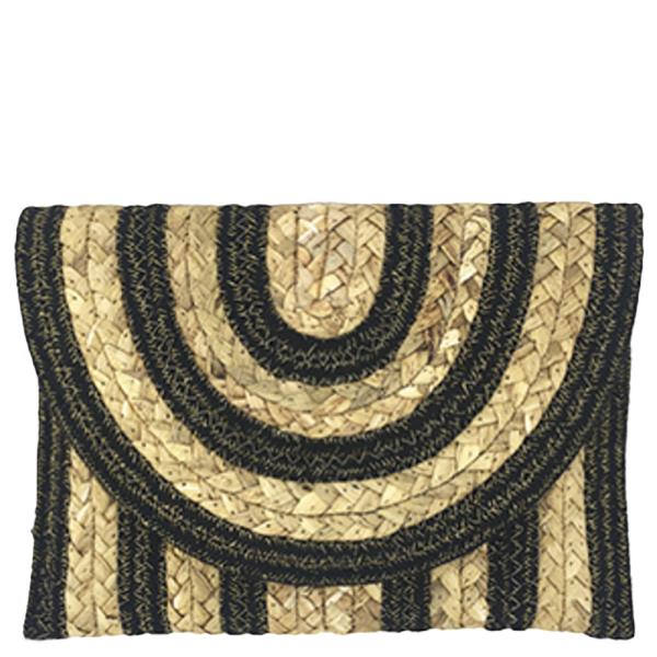 STRAW WOVEN GEOMETRIC FLAP CLUTCH