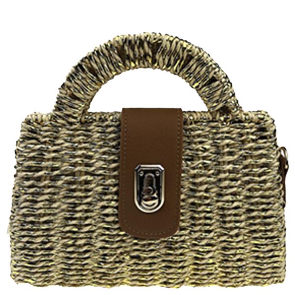 STRAW WOVEN HANDLE TURN LOCK HANDBAG