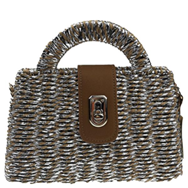 STRAW WOVEN HANDLE TURN LOCK HANDBAG