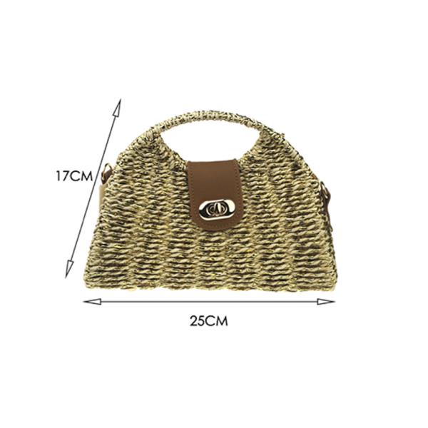 STRAW WOVEN HANDLE TURN LOCK HANDBAG