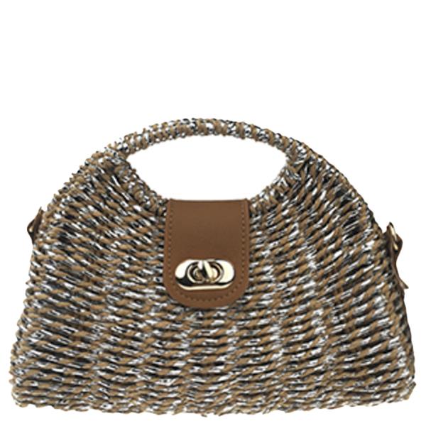 STRAW WOVEN HANDLE TURN LOCK HANDBAG