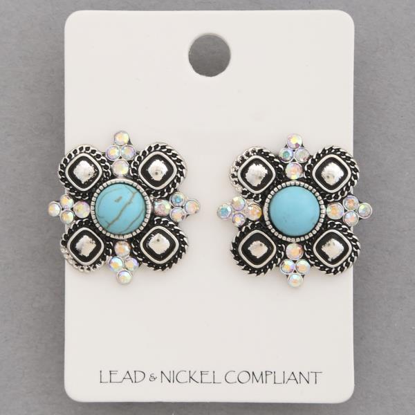 TURQUOISE BEAD METAL EARRING