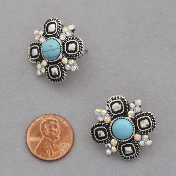 TURQUOISE BEAD METAL EARRING