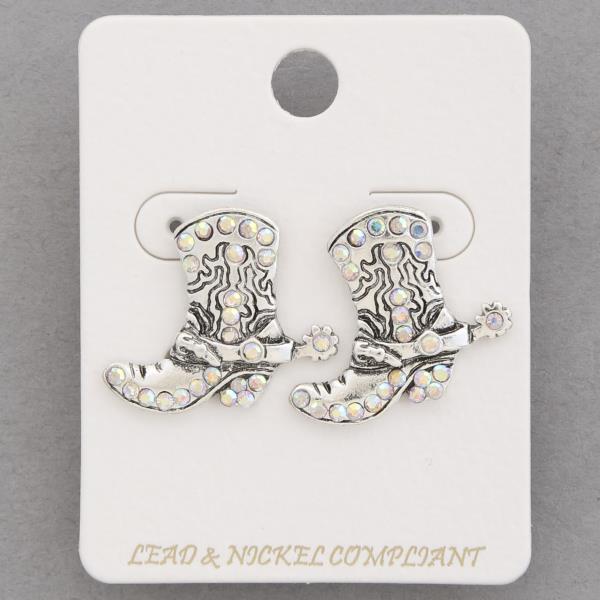 WESTERN STYLE RHINESTONE BOOT METAL EARRING