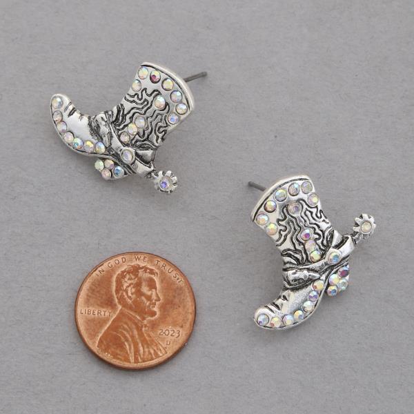 WESTERN STYLE RHINESTONE BOOT METAL EARRING