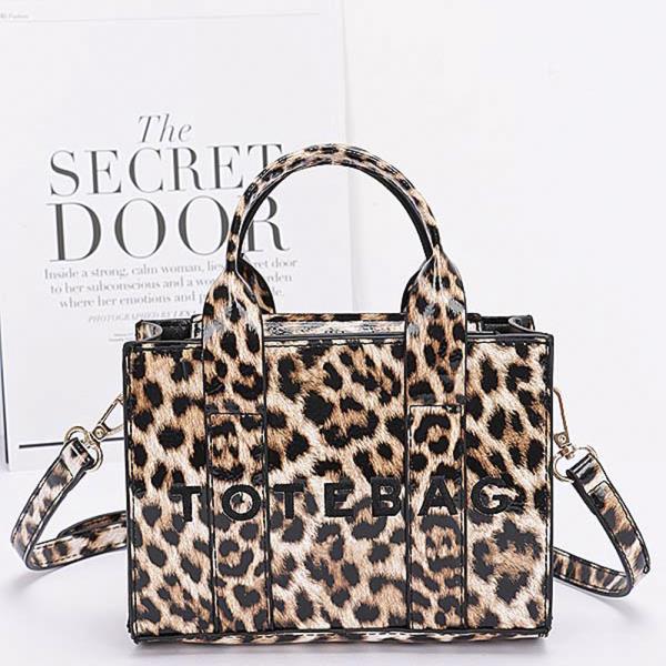 LEOPARD PATENT FAUX LEATHER TOTE BAG