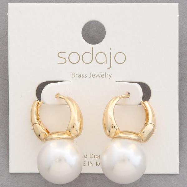 SODAJO PEARL BEAD HUGGIE GOLD DIPPED EARRING