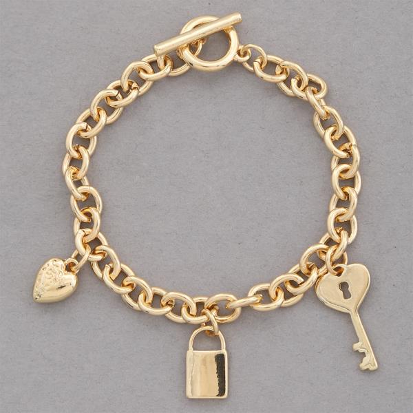 SODAJO LOCK KEY CHARM GOLD DIPPED BRACELET