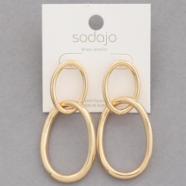 SODAJO DOUBLE OVAL DANGLE GOLD DIPPED EARRING