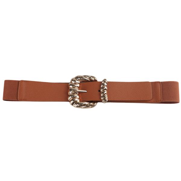TEXTURED ELASTIC BELT WITH GOLD TWIST BUCKLE