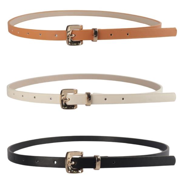 FAUX LEATHER THIN BELT GOLD BIT BUCKLE