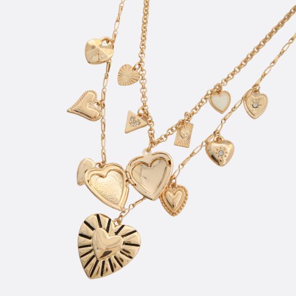 MULTI HEART CHARM LAYERED METAL NECKLACE