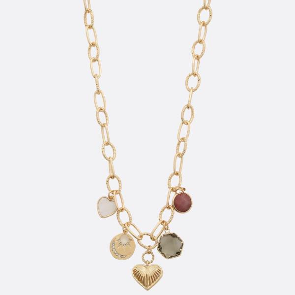 HEART CHARM OVAL LINK NECKLACE