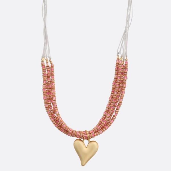 HEART PENDANT BEADED LAYERED NECKLACE