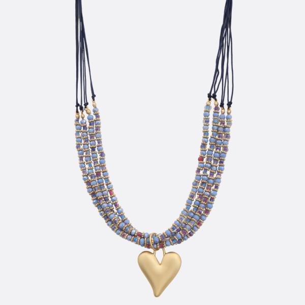 HEART PENDANT BEADED LAYERED NECKLACE