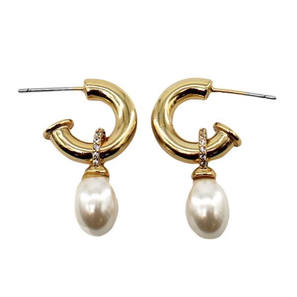 PEARL BEAD OPEN HOOP EARRING