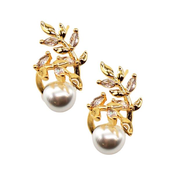 PEARL LEAF LINK EARRING