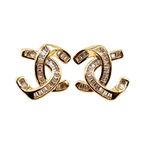 RHINESTONE DOUBLE C LINK EARRING