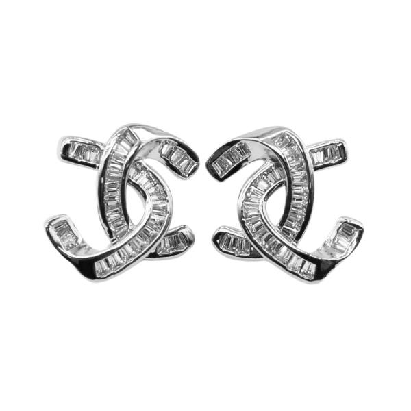 RHINESTONE DOUBLE C LINK EARRING