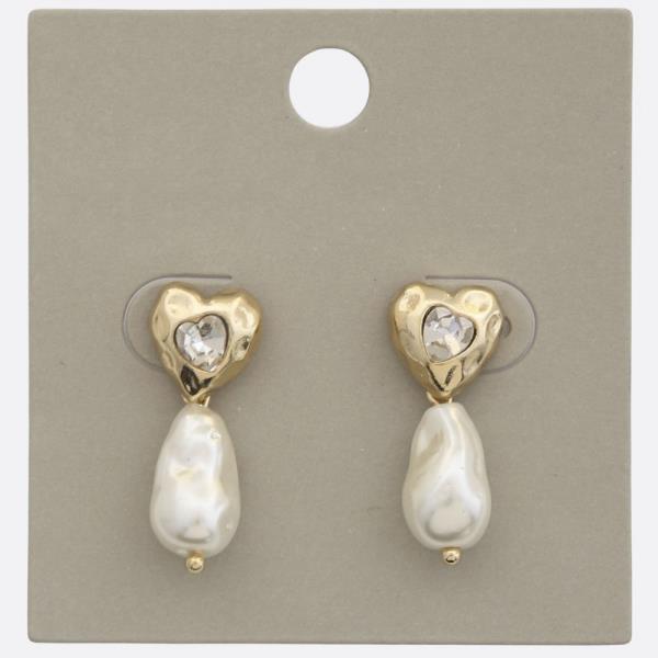 HEART PEARL BEAD LINK DANGLE EARRING