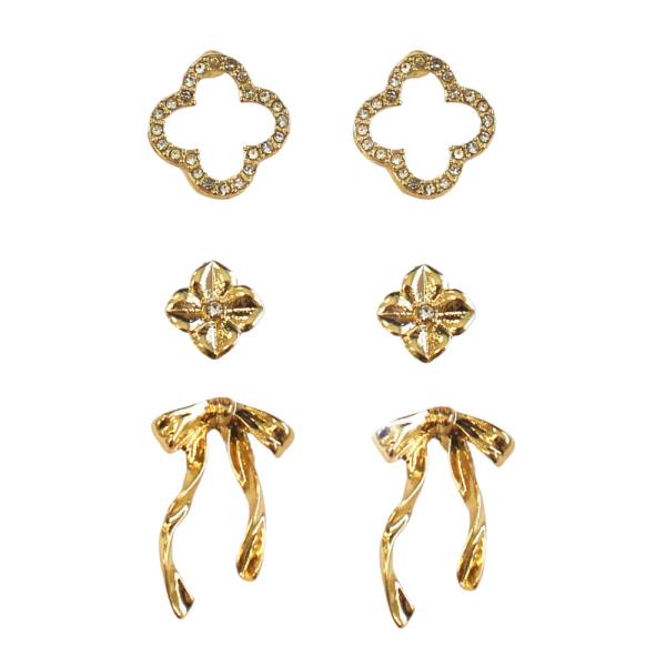 CLOVER BOW METAL ASSORTED EARRING SET