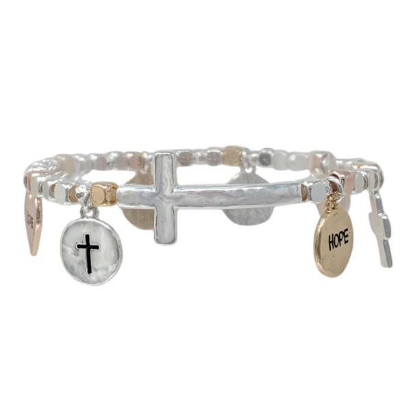 COIN CROSS BEADED BRACELET