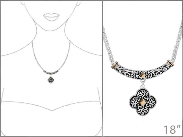 FILIGREE PATTERN CLOVER PENDANT NECKLACE