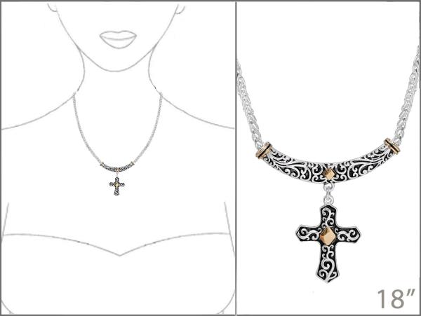 FILIGREE CROSS PENDANT METAL NECKLACE