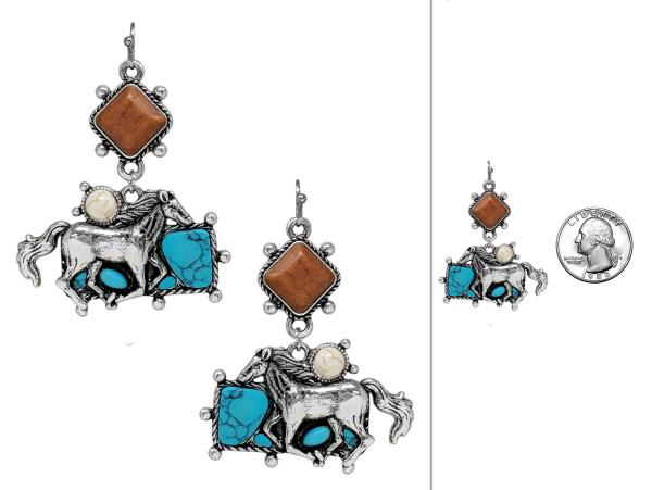 WESTERN STYLE HORSE STONE DANGLE EARRING