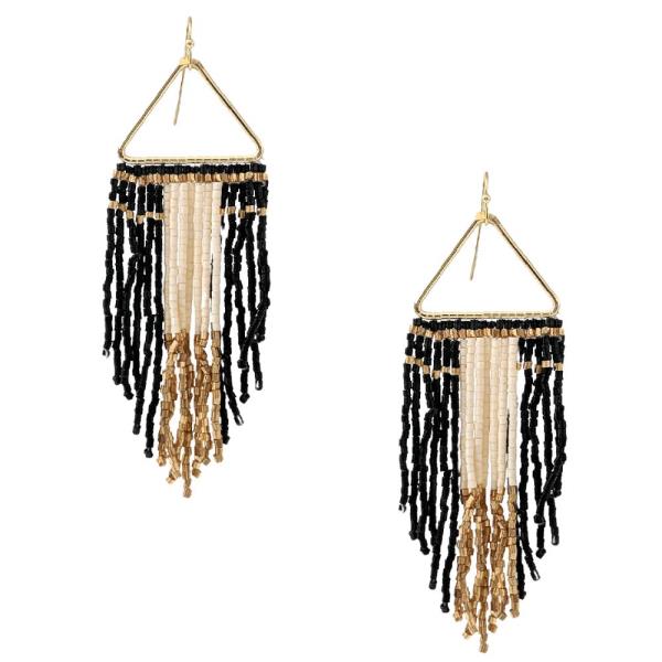 WESTERN STYLE SEED BEAD FRINGE DANGLE EARRING