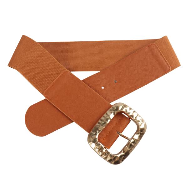 WIDE ELASTIC BELT WITH TEXTURED GOLD BUCKLE