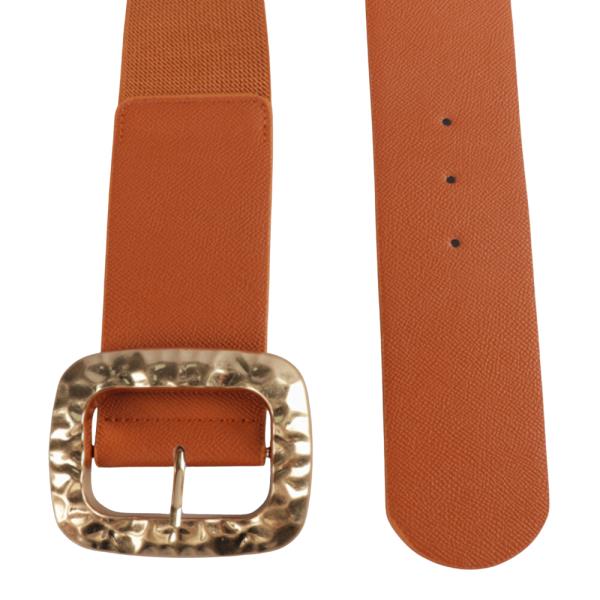 WIDE ELASTIC BELT WITH TEXTURED GOLD BUCKLE