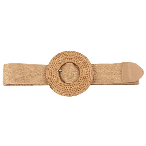 WOVEN ELASTIC BELT WITH ROUND RATTAN BUCKLE