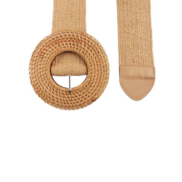 WOVEN ELASTIC BELT WITH ROUND RATTAN BUCKLE