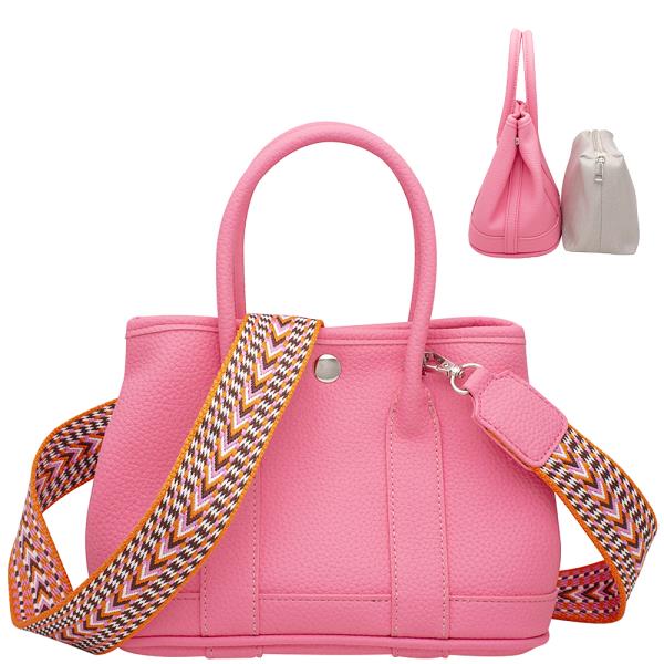 2IN1 TEXTURED HANDLE BAG W ZIPPER POUCH AND GUITAR STRAP SET