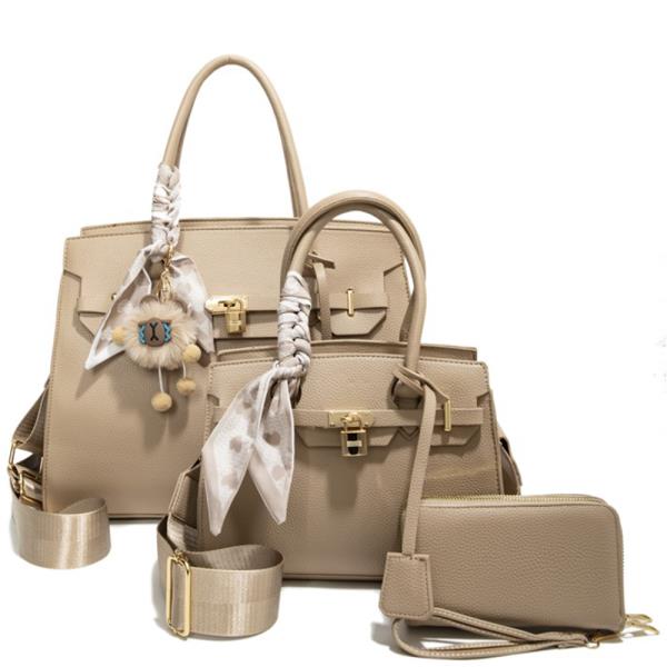 3IN1 SMOOTH TEXTURED HANDLE SATCHEL W MATCHING BAG AND WALLET SET