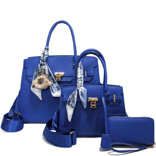 3IN1 SMOOTH TEXTURED HANDLE SATCHEL W MATCHING BAG AND WALLET SET