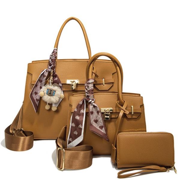 3IN1 SMOOTH TEXTURED HANDLE SATCHEL W MATCHING BAG AND WALLET SET