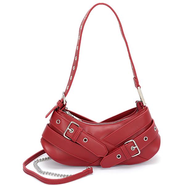 FAUX LEATHER MULTI BUCKLES SHOULDER BAG