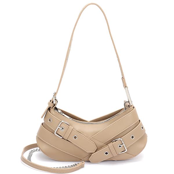 FAUX LEATHER MULTI BUCKLES SHOULDER BAG