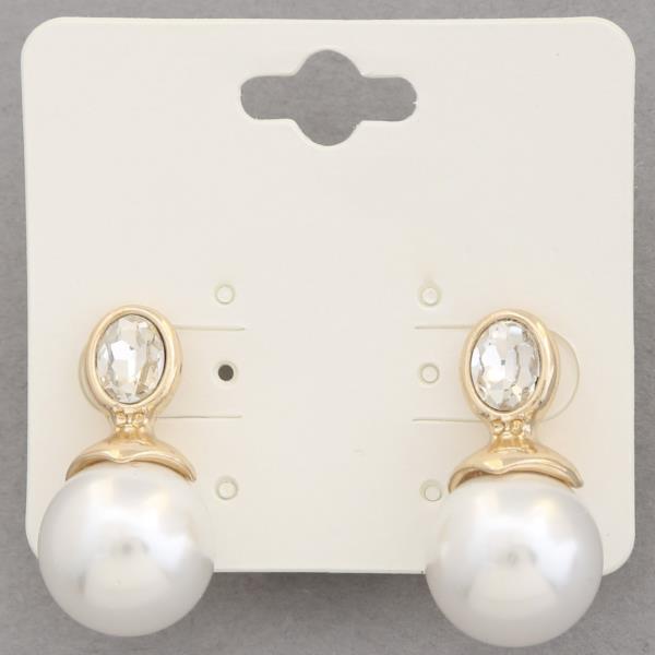 OVAL CRYSTAL PEARL BEAD EARRING