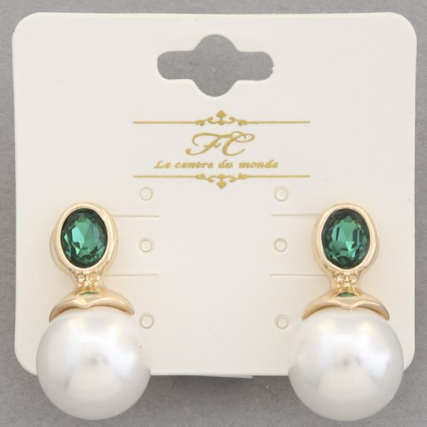 OVAL CRYSTAL PEARL BEAD EARRING