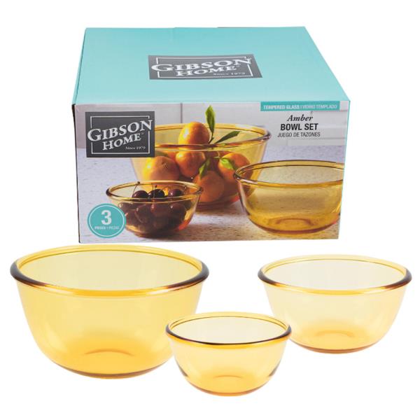 AMBER BOWL 3PC SET GLASS