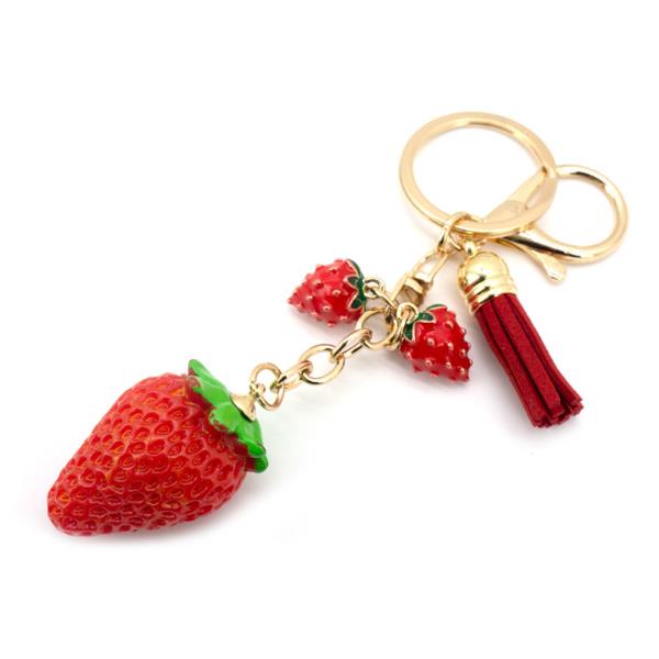 STRAWBERRY CHARM KEYCHAIN WITH TASSEL