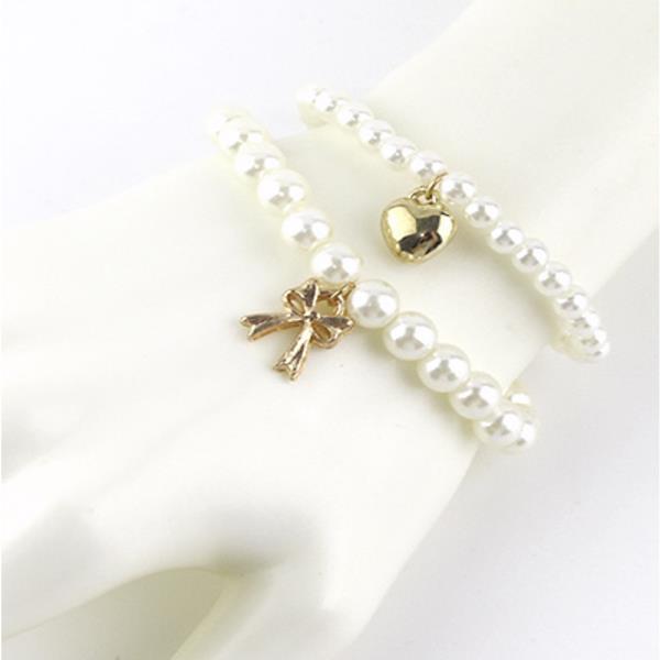 HEART RIBBON PEARL BRACELET SET(12 UNITS)