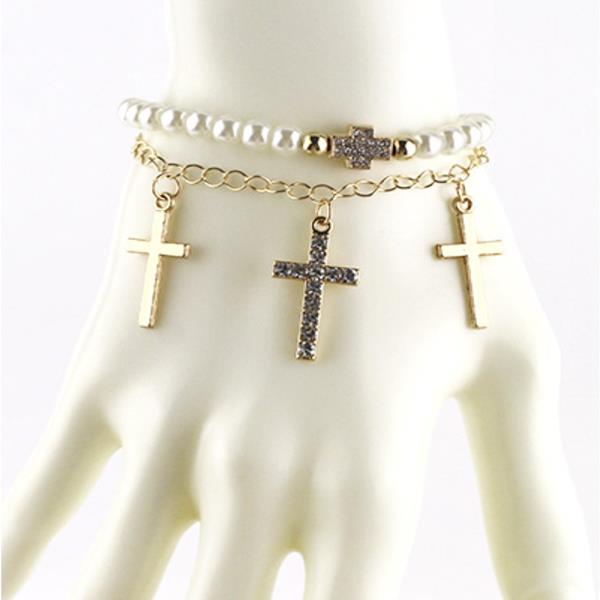 CROSS CHARM METAL BRACELET SET(12 UNITS)