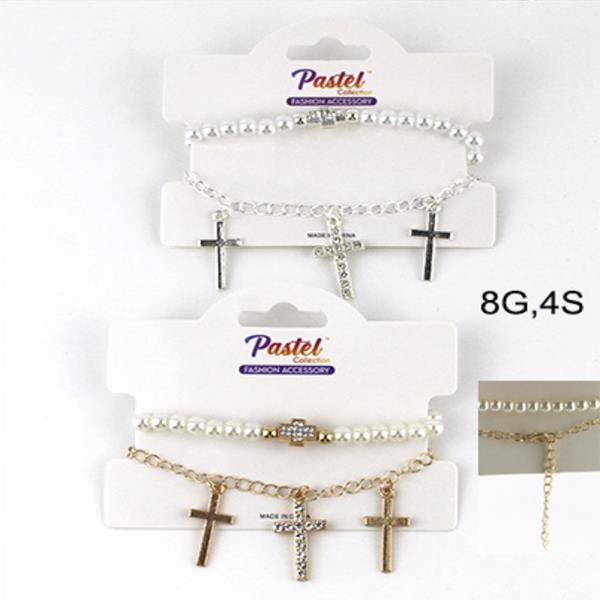 CROSS CHARM METAL BRACELET SET(12 UNITS)