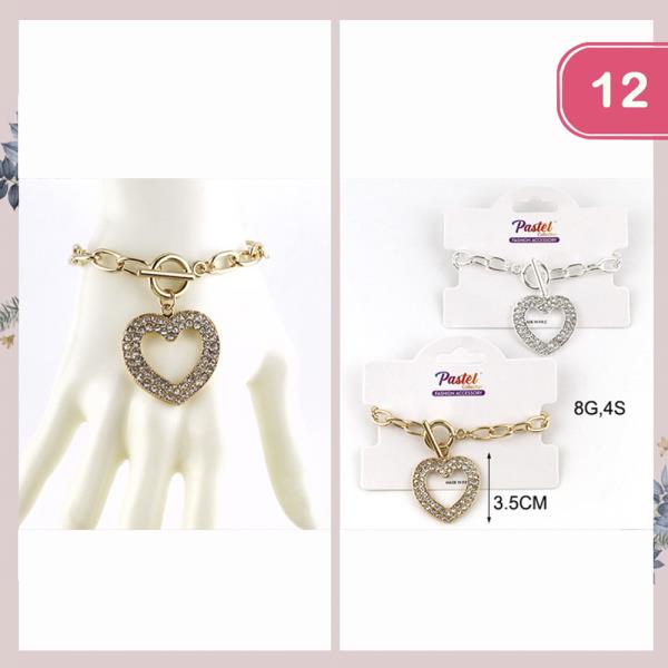 HEART CHARM METAL BRACELET(12 UNITS)