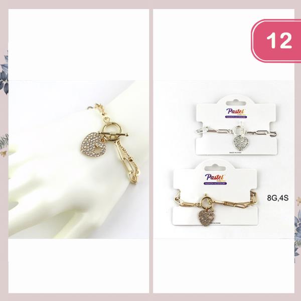 HEART CHARM METAL BRACELET (12 UNITS)