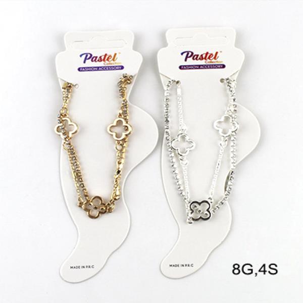 CLOVER METAL RHINESTONE ANKLET (12 UNITS)